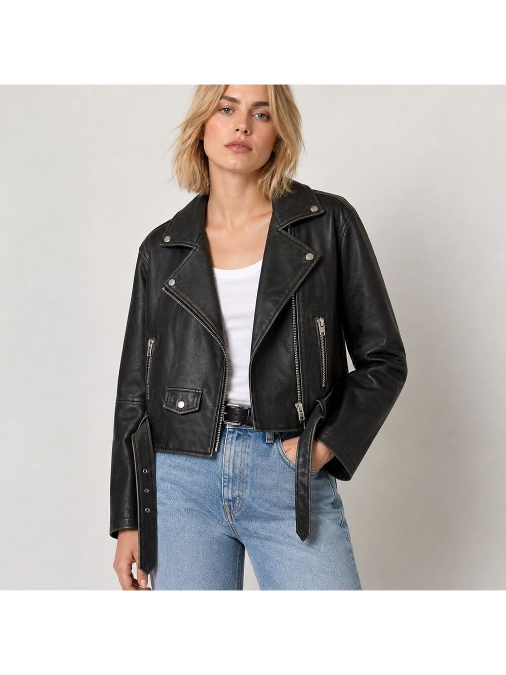 BLANK NYC Vegan Leather Moto Jacket with Belt